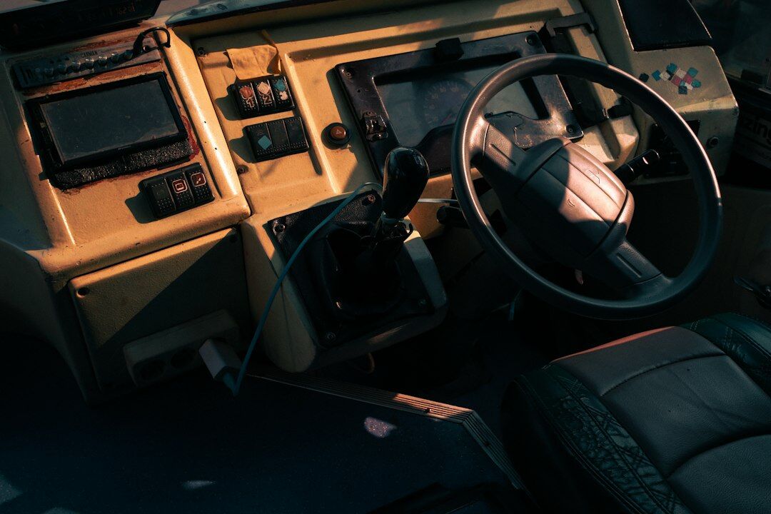 Interior of an outside broadcast truck with video switchers and monitors